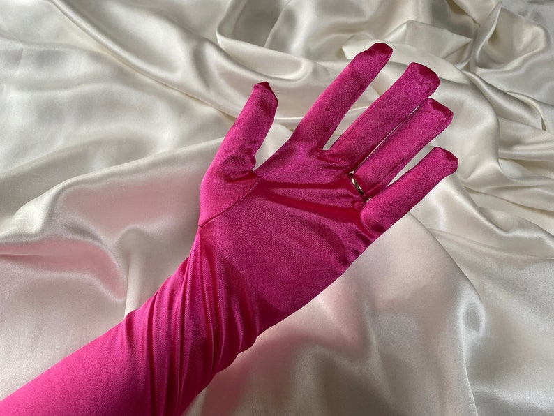 HOT PINK Gloves Extra Long Opera Length Elbow Shiny Satin Etsy