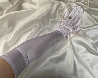 Gants blancs purs extra longs opéra longueur coude satin brillant soyeux mariage poule faire mariée cosplay habiller gant mariée danse glisser performance