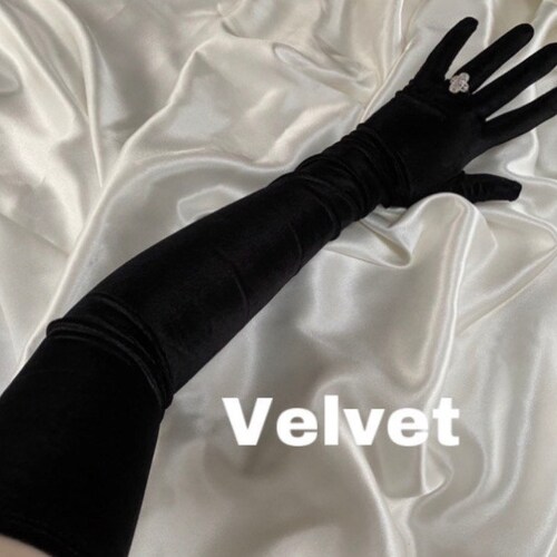 Black Luxury Velvet Very Long Opera Length Bridal Gloves Long Etsy
