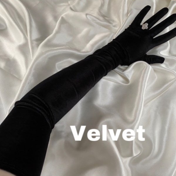 Black luxury velvet very long opera length bridal gloves, long bridal gloves, cosplay costume sexy  gloves, hen party outfit hen do wedding