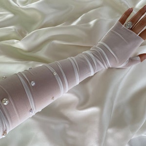 KOURTNEY White Fingerless Opera Gloves Thumb Hole Stretch - Etsy