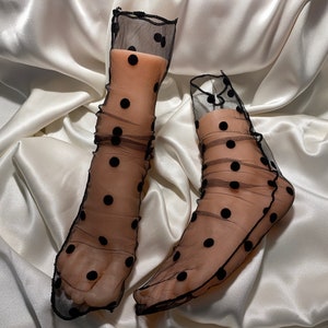 Calcetines de red transparentes para mujer, calcetines altos con volantes,  malla con lazo, malla de encaje, medias cortas, 2 pares (color blanco