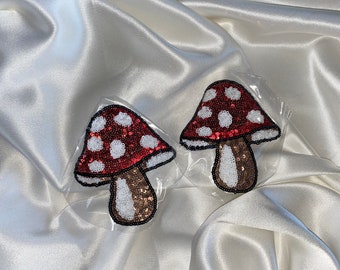 Sequin quirky mushroom nipple cover pasties - burlesque dancer drag fancy dress up lingerie - gag gift for her rave festival costume covers