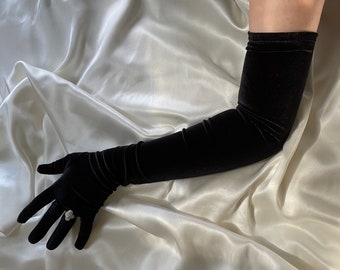 BLACK velvet gloves very long opera length bridal gloves, long bridal gloves, cosplay costume sexy  gloves, hen party outfit hen do wedding