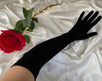 Black luxury velvet very long opera length bridal gloves, long bridal gloves, cosplay costume sexy  gloves, hen party outfit hen do wedding