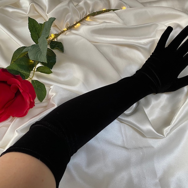 Black luxury velvet very long opera length bridal gloves, long bridal gloves, cosplay costume sexy  gloves, hen party outfit hen do wedding