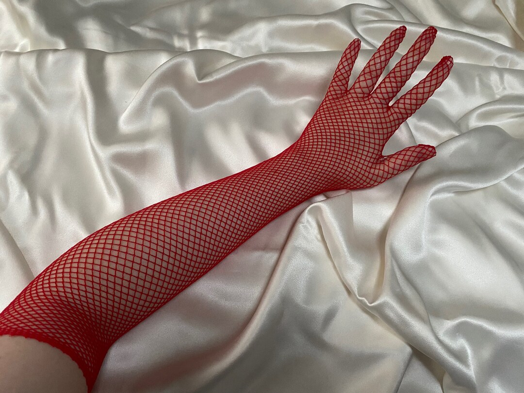 RED Gloves Drag Performance Singer Opera Length Statement Gloves, Stocking Gloves