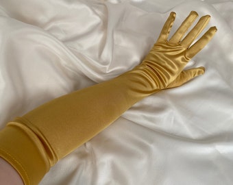 GOLD gloves extra long opera length elbow shiny satin silky wedding hen do bride cosplay dress glove bridal dance drag performance