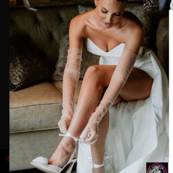 BRIDAL WHITE o IVORY guantes de novia de malla de longitud de ópera, guantes largos de tul nupcial, traje de cosplay puro, despedida de soltera hacer novia de boda para ser