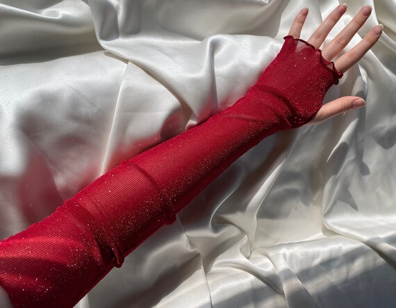 Fishnet Long Gloves Glitter Mesh Arm Sleeve 1950s 1920s Opera Sheer Gloves For Women P9759548