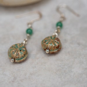 Handmade ceramic bead earrings with Green Aventurine accent bead