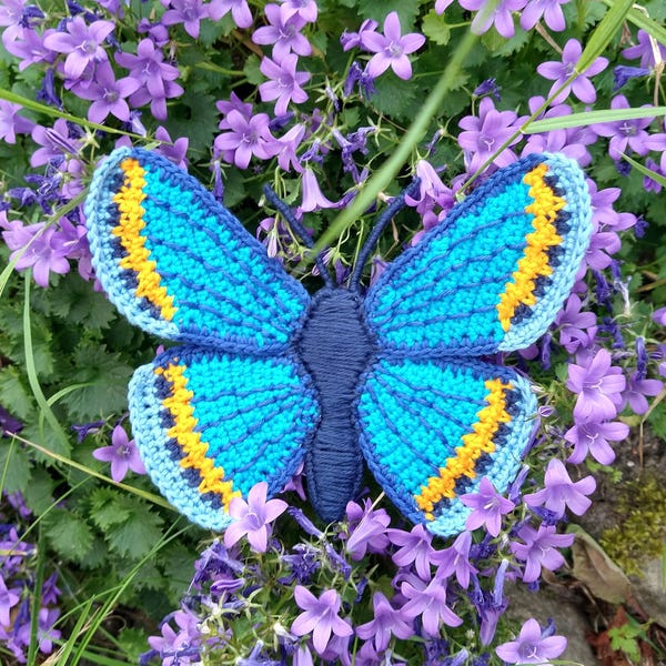 Papillon réaliste Karner Blue – Tutoriel de crochet | structure en fil métallique, motif crochet pour déco et bijoux
