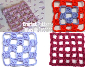 2 TUTORIELS DE CROCHET: Pack incluant 2 tutos de Carrés Granny au Crochet pour Création de Couvertures etc