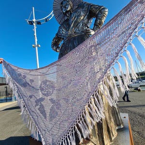 Crochet Pattern: silk filet crochet shawl, headscarf or wrap inspired by ethnic woven and embroidered craft motifs