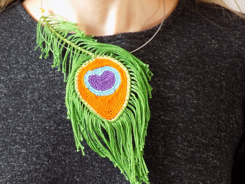 CROCHET PATTERN Crochet Peacock Feather Necklace for Women image 7