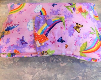 Nappy Wallet, Pink Fairy Fabric, Nappy & Wipes Holder, Baby Travel Bag, Changing Bag, Wet Wipes Pouch, Diaper Clutch bag, Baby Gift,