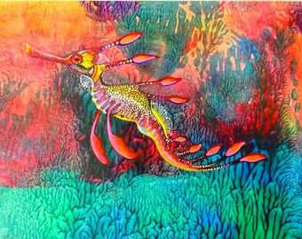 The Colourful Weedy Sea Dragon. Original painting in acrylic, Japanese water colours and Indian Ink.
