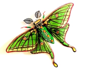 The Golden Spotted, Spanish Luna Moth, Circuit Board Insect by Julie Alice Chappell