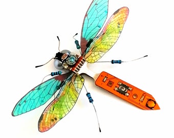 The Laser beam Dragonfly, Fantasy Circuit Board Insect by Julie Alice Chappell