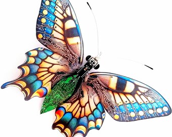 The Large Golden Spotted, Fantasy Swallowtail Butterfly, Circuit Board Insect by Julie Alice Chappell