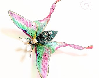 The Fantasy Moon Moth, Circuit Board Insect by Julie Alice Chappel