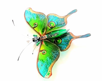 The Beautiful Blue Swallowtail Butterfly, Fantasy Circuit Board Insect by Julie Alice Chappell