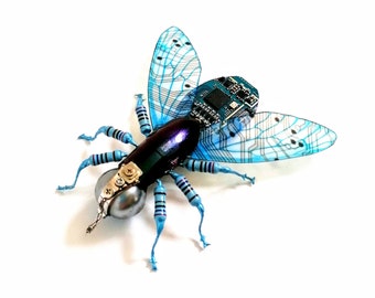 The Blue Bottle Fly, Circuit Board Insect by Julie Alice Chappell