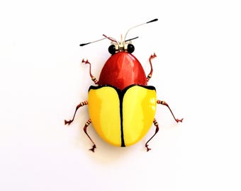 The Yellow Tortoise Beetle, Hand Painted Insect Sculpture by Julie Alice Chappell
