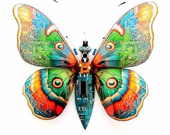 The Cyber Butterfly, Fantasy Circuit Board Insect by Julie Alice Chappell