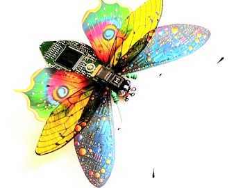 The Triple Winged Midnight Stunner, Fantasy Circuit Board Insect by Julie Alice Chappell
