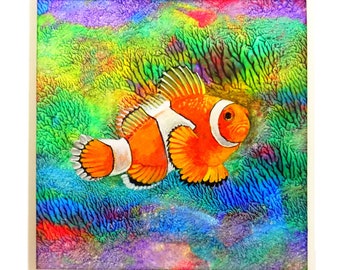 Clown Fish Original Painting: Acrylic, Watercolor & Ink Art