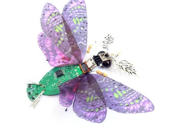 Purple Hummingbird Hawk Moth, Fantasy Circuit Board Insect by Julie Alice Chappell