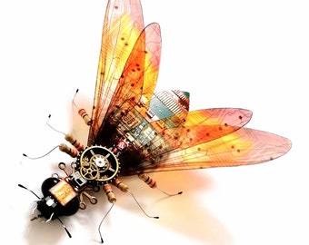 The Steampunk Wasp, Fantasy Circuit Board Insect by Julie Alice Chappell