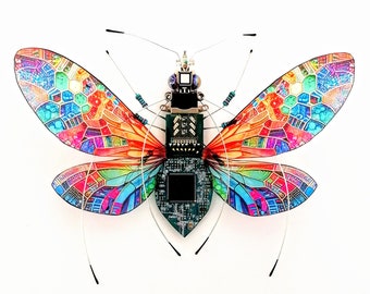 The Magical Mosaic Fly, Fantasy Circuit Board Insect by Julie Alice Chappell