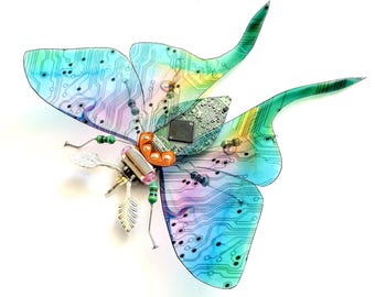 The Fantasy Moon Moth, Circuit Board Insect by Julie Alice Chappell.