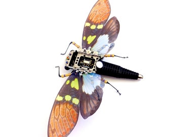 The Gorgeous Open Winged Cicada, Electronic Component Insect by Julie Alice Chappell