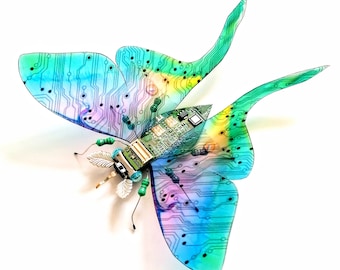 The Exotic Moon Moth, Fantasy Circuit Board Insect by Julie Alice Chappell