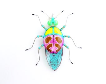 The Sweet Little Candy Coloured Beetle, Hand Painted Insect by Julie Alice Chappell