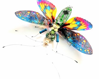 Upcycled Circuit Board Insect Art: Cosmic Cyber Bug Framed Artwork