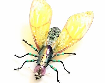 The Golden Fly, Fantasy Circuit Board Insect by Julie Alice Chappell