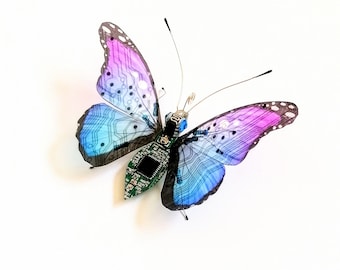 The Electric Blue Butterfly, Fantasy Circuit Board Butterfly by Julie Alice Chappell