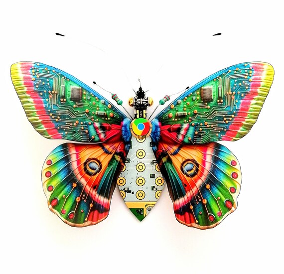 The Fantasy Googled Butterfly, Circuit Board Insect by Julie Alice