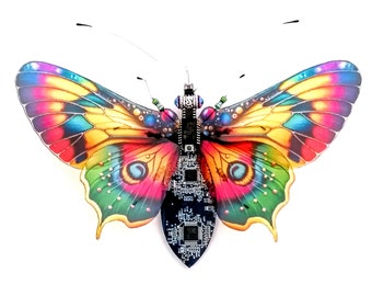 The Giant Vibrant Fantasy, Swallowtail Butterfly, Circuit Board Insect by Julie Alice Chappell