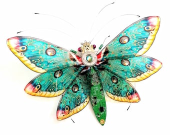 The Giant Triple Winged, Jewelled Alien Fly, Fantasy Circuit Board Insect