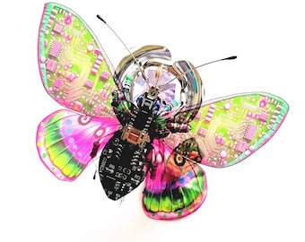 Crystal Eyed Butterfly on a Crystal Flower, Insect Sculpture by Julie Alice Chappell