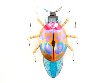 The Colourful Easter Beetle, Hand Painted Plastic Packaging and Electronic Component Insect