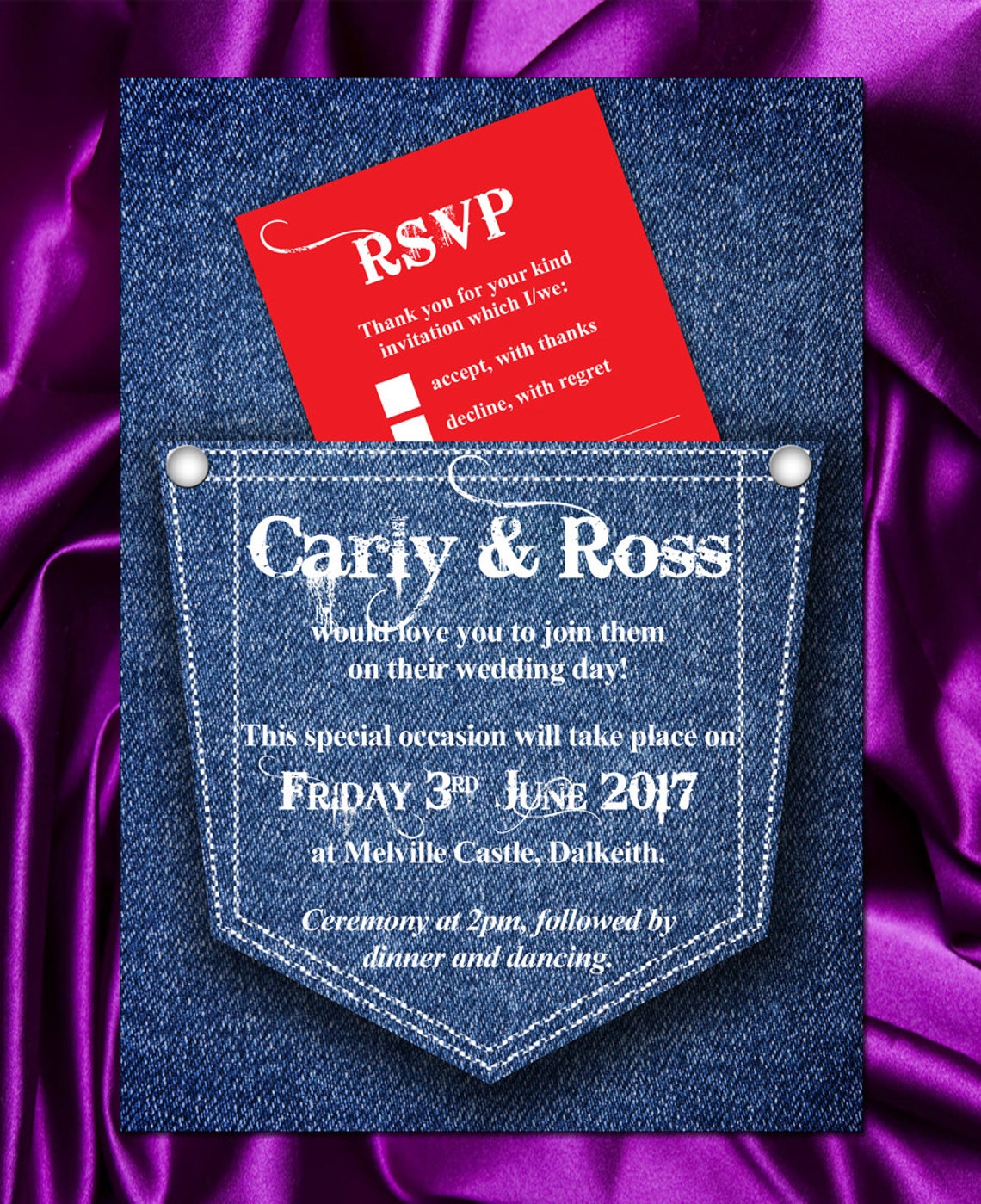 Denim Pocket Invitation Etsy