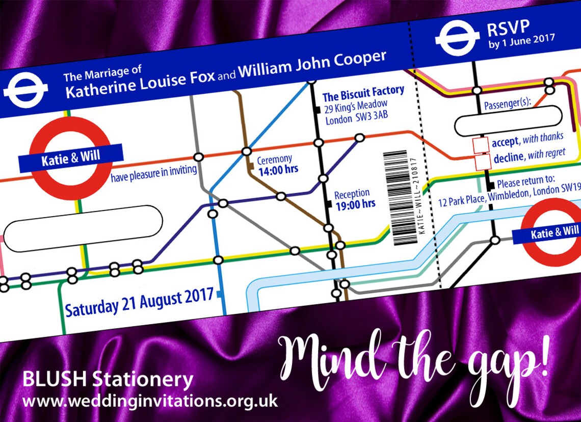 London Tube Ticket Wedding Invitation, London Underground Wedding Etsy