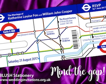 London Tube Ticket Wedding Invitation, London Underground Wedding