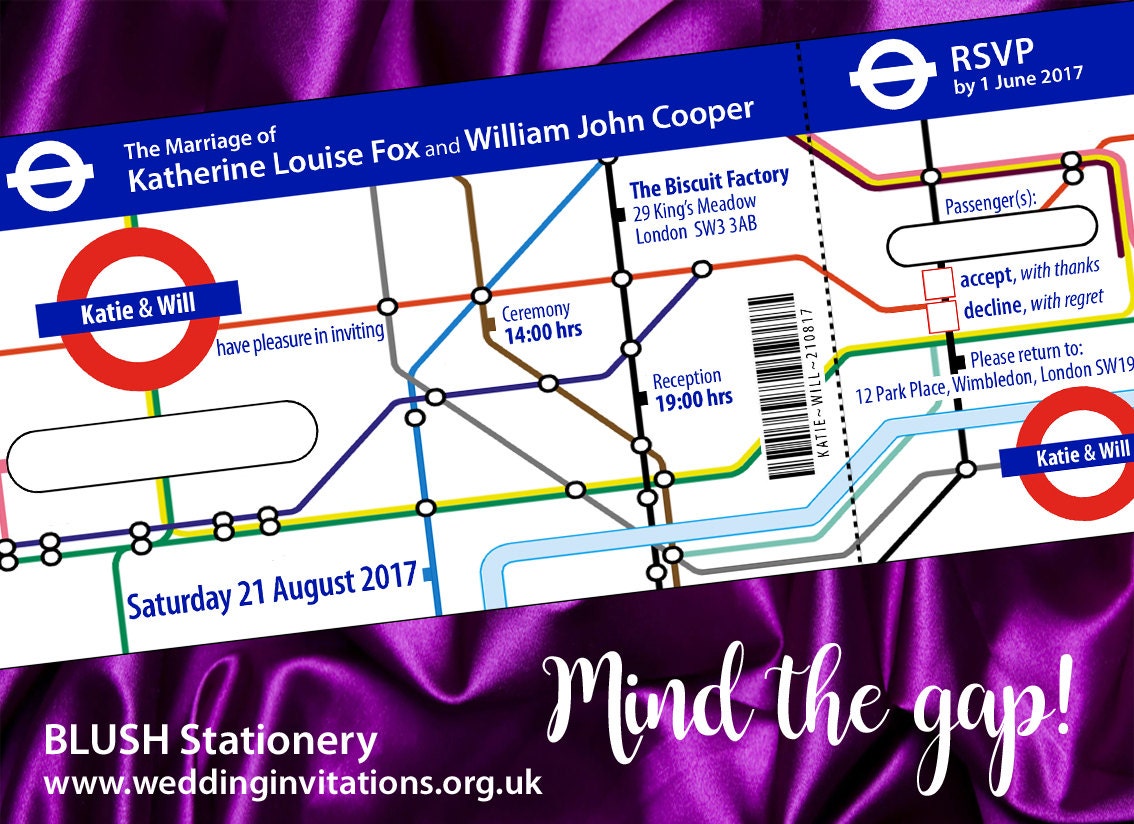 London Tube Ticket Wedding Invitation, London Underground Wedding Etsy